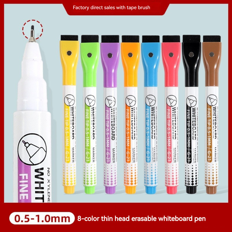 

8 Colors 0.5mm Magnetic Dry Erase Markers Whiteboard Marker Pen Office School White Board Stationery Extra Fine Tip Colored Pens