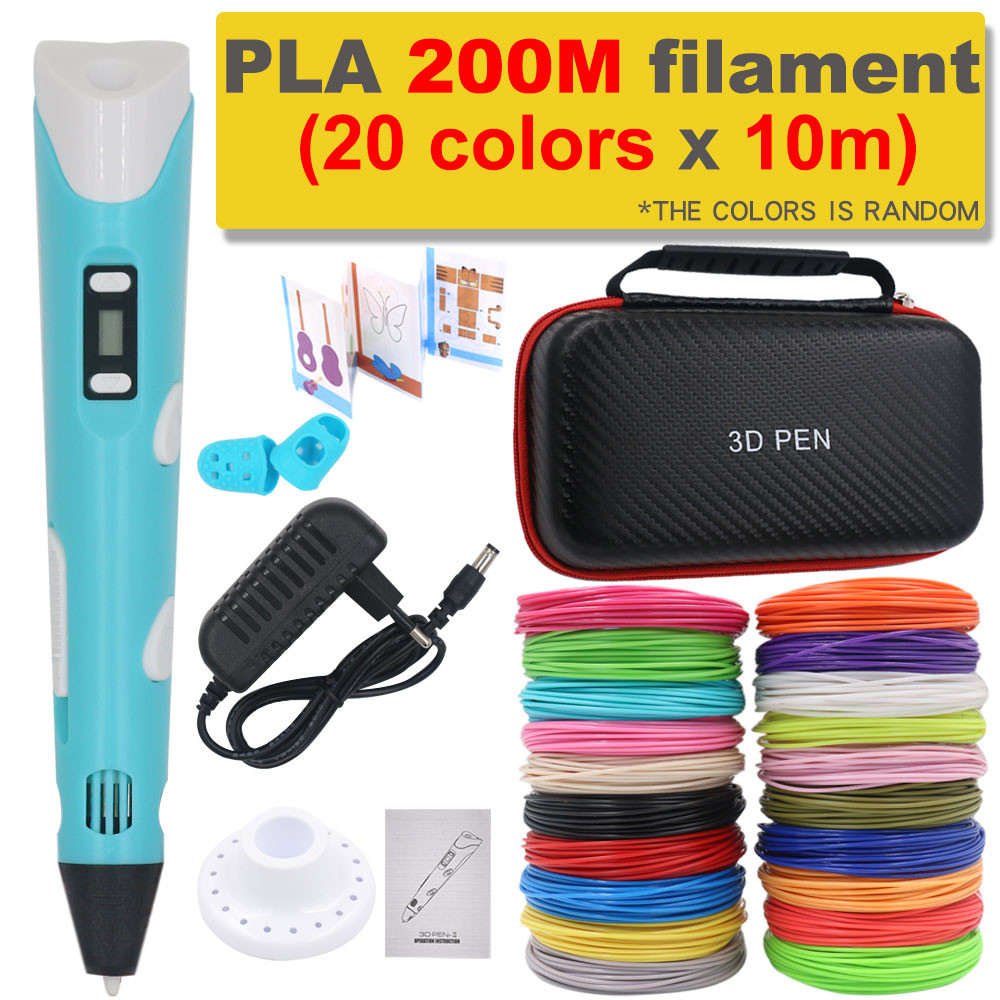 

3D Pen 3D Printing Pen DIY Drawing Pen 200M PLA Filament Kids Birthday Kids Christmas Gift with Power Adapter Travel Storage Box