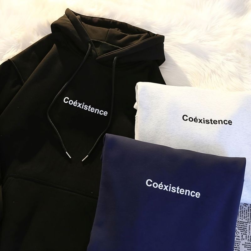 FREE ONGKIR JAKET HOODIE BIG SIZE ( S - 6XL ) JAKET UNISEX SIMPLE SIMPEL WORD COEXISTENCE OVERSIZED