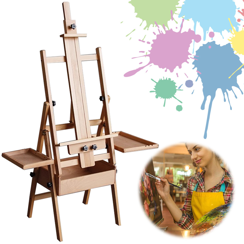

Beech Foldable Flat Easel with Drawer Tray Oil Painting Stand Foldable Adjustable Easel for Children Sketch Oil Painting