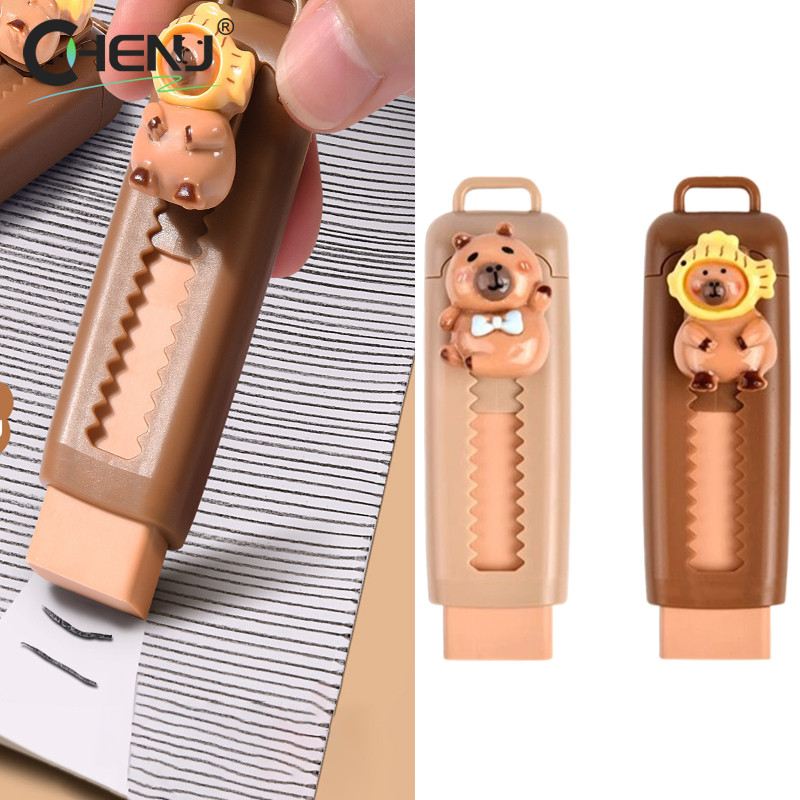 

Kawaii Push Pull Capybara Eraser Soft School Supplies Clean Mess Free Stationary Office Student Rubber Eraser For Kids Gift