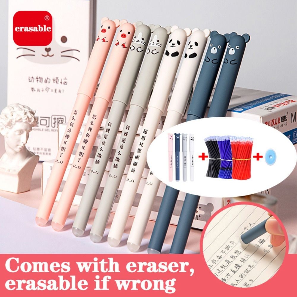 

26PCS 0.35mm Erasable Gel Pen Set Cheap Stationary Black Blue Japanese Style Ballpoint Pen Cartoon Kawaii School Supplies