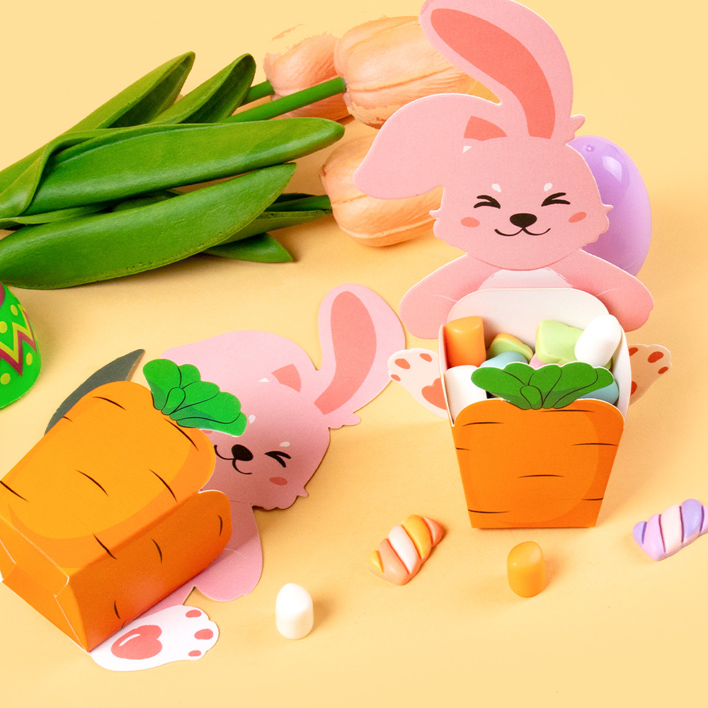 

10/20Pcs Cute Bunny Rabbit Carrot Paper Cookie Candy Box Gift Packing Box for Easter Party Decor Kid Birthday Baby Shower Favors