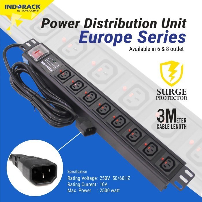 PDU12E - PDU 12 Outlet Europe Socket - Stop Kontak INDORACK - Power Distribution Unit - Stop Kontak 