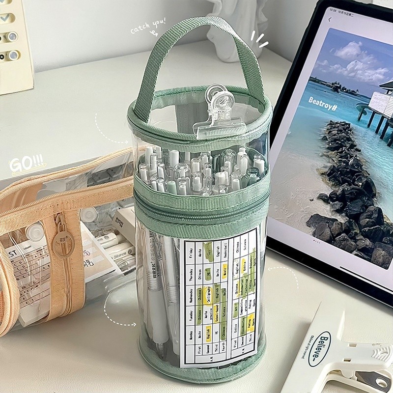 

Style Cylinder Pencil Case Desktop Pencil Holder Students Simple Style Transparent Large Capacity Waterproof Stationery Box
