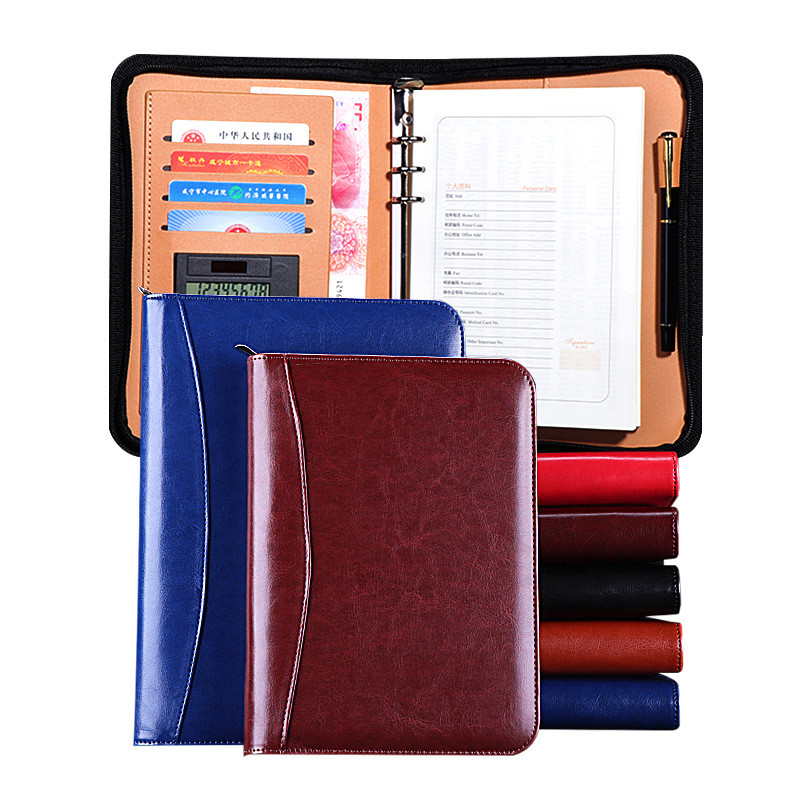 

A6/A5/B5 Manager Folder Padfolio Diary Notebook and Journal Calculator Binder Spiral Note Book Business Zipper Bag Line Handbook