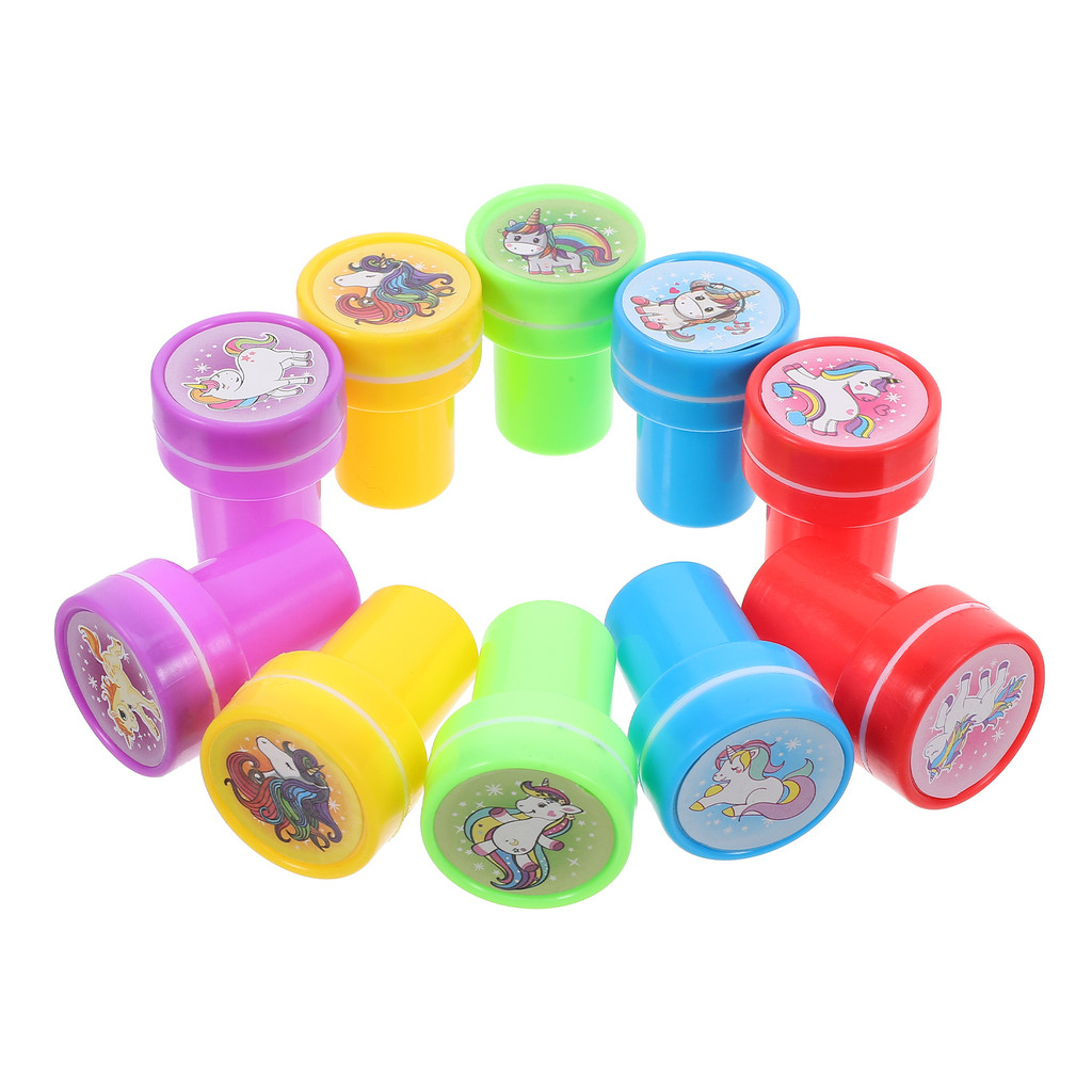 

10Pcs Cartoon Unicorn Seal Stamp Child Girls Toys DIY Scrapbook decor Stamps school reward diary Stampers Party Favors Giveaway