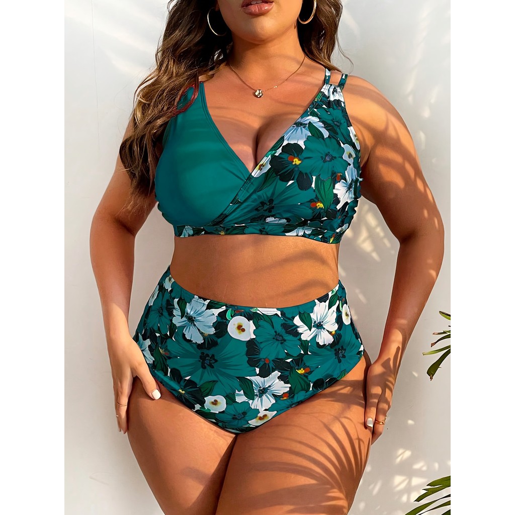Sexy High Waist Plus Size Swimwear Bikini Set Printed Swimsuit Women's 2025 New Swimwear Deep V Swim