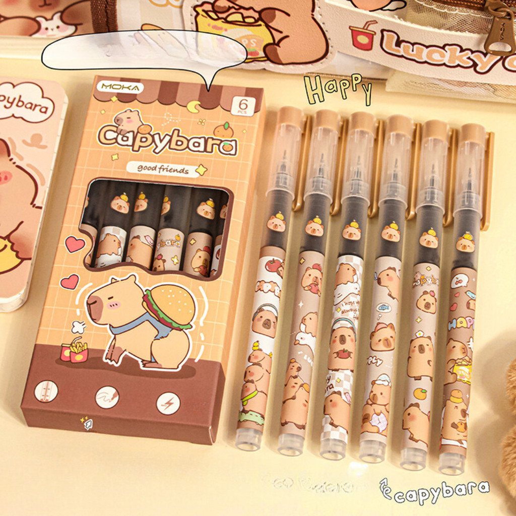 

[doodledreams] Pulpen Gel Capybarra 1 SET ISI 6 PCS / Pen Tinta Hitam / Alat Tulis Sekolah