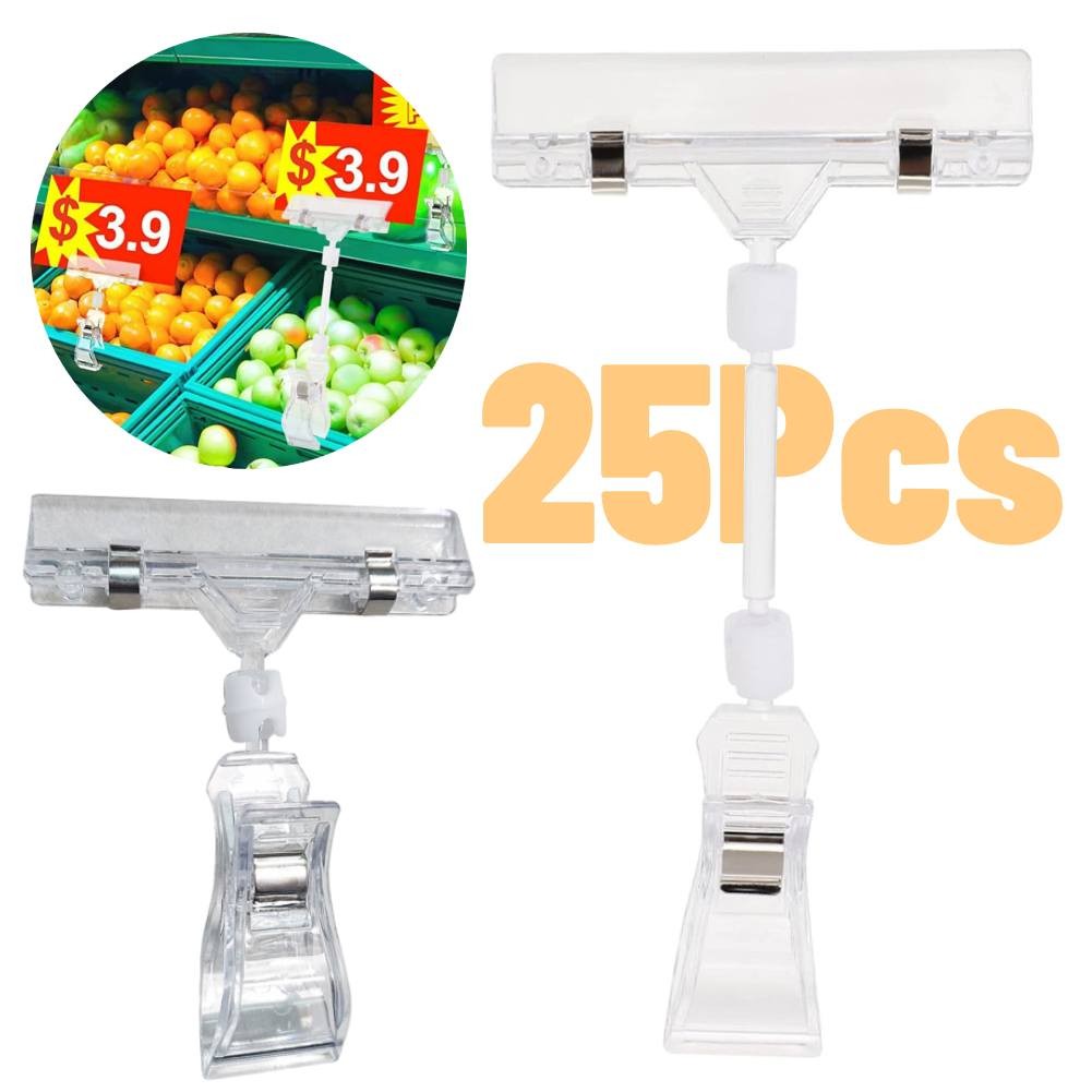 

25Pcs Price Tag Holder Transparent Merchandise Display Clips Name Tag Clips Swivel Price Clips for Supermarkets Supply Store