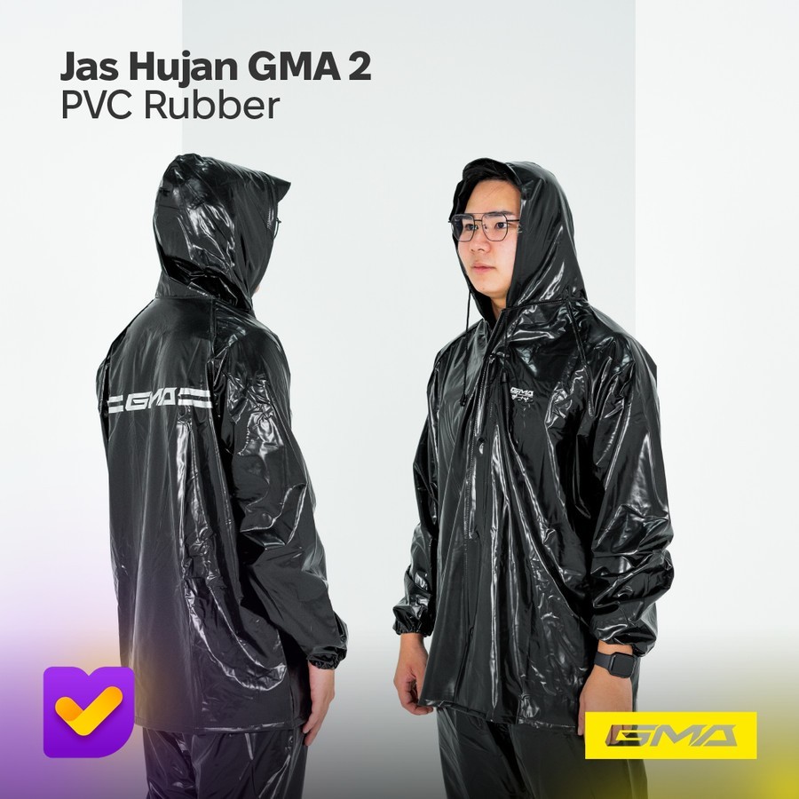 Jas hujan Set Setelan Jaket Celana Jas Hujan Motor GMA 2 Karet PVC Rubber Berkualitas Elastis Origin
