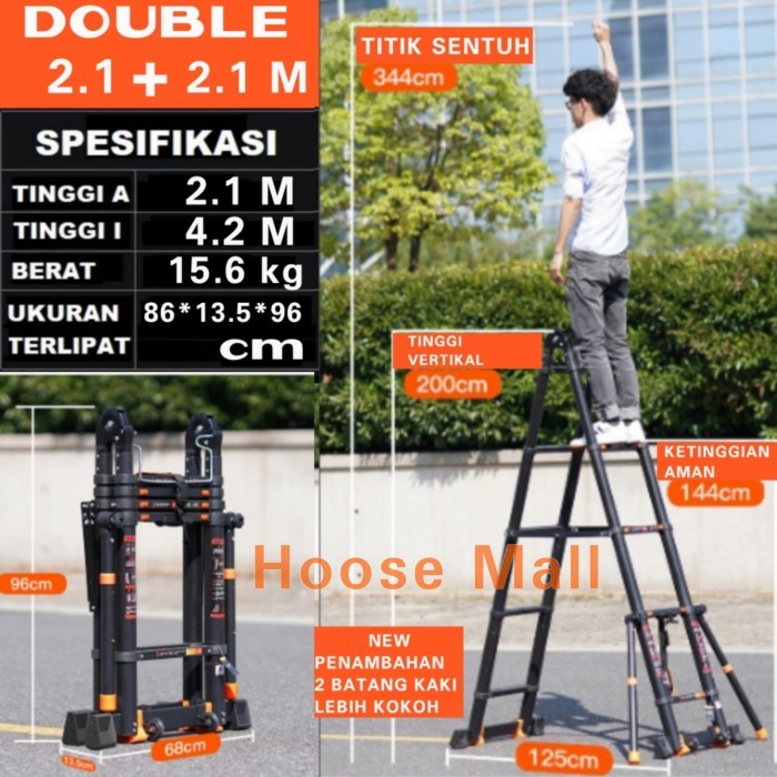 Tangga lipat teleskopik telescopic multifungsi 2,1m 2,5m 2,9m 3,3m 3,7 - BAFEN 2,1+2,1 M