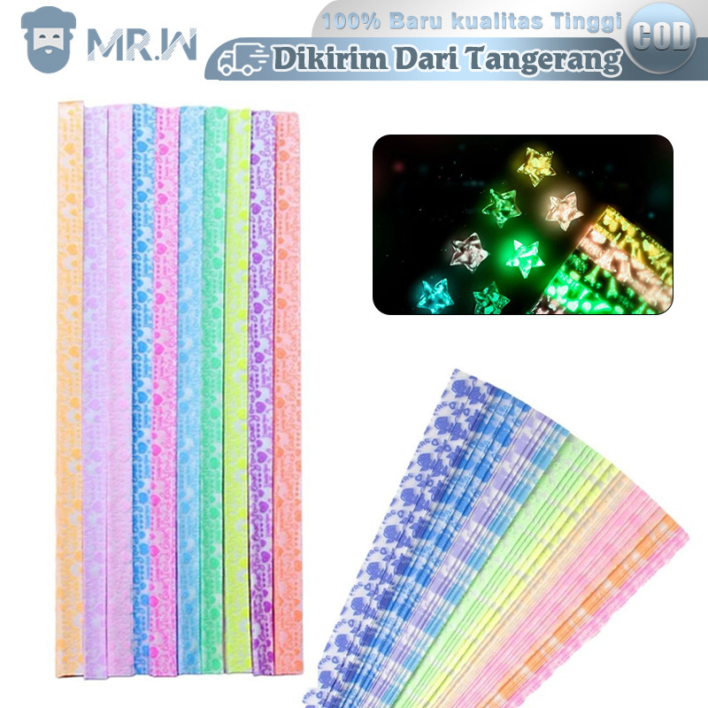 

300pcs fluoresensi Kertas Origami Bintang Warna Origami Star Paper Motif Bintang Craft Crafting Stuff DIY Kertas Bintang Warna Warni