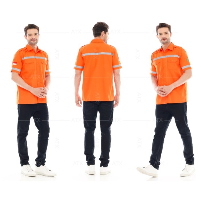 

Wearpack Safety Lengan Pendek Baju Seragam Kerja Proyek Safety K3 - Orange, M