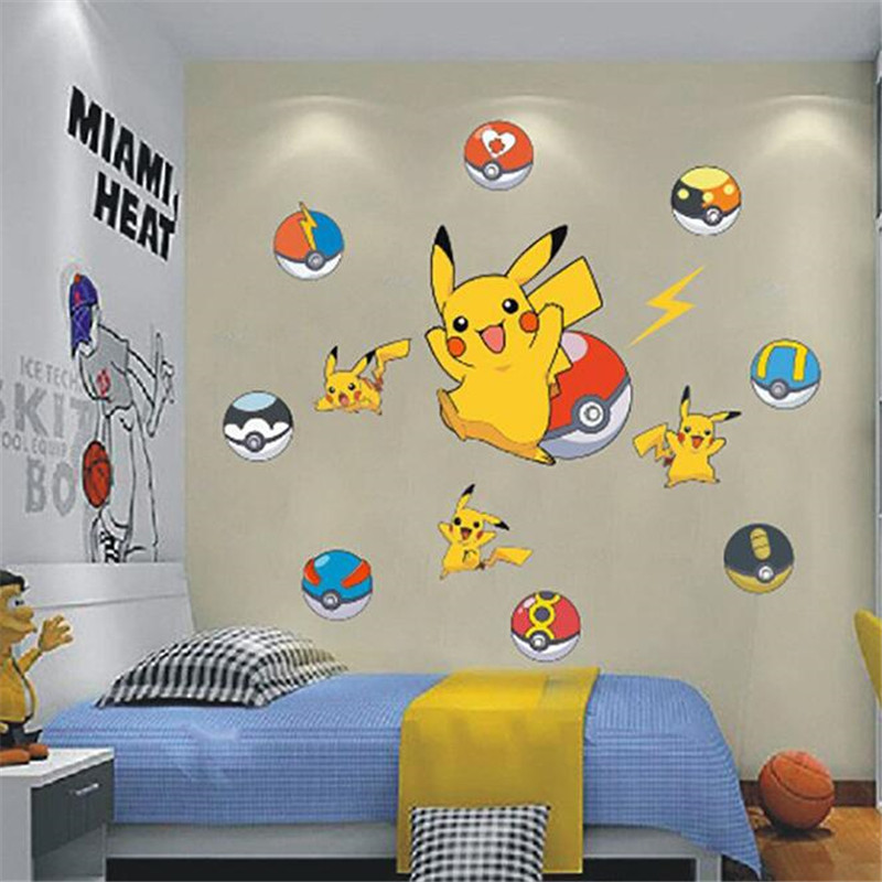 Cartoon Pikachu 3D Wall Sticker For Kids Room Living Room Bedroom Wall Decoration Kids Gifts Door PV