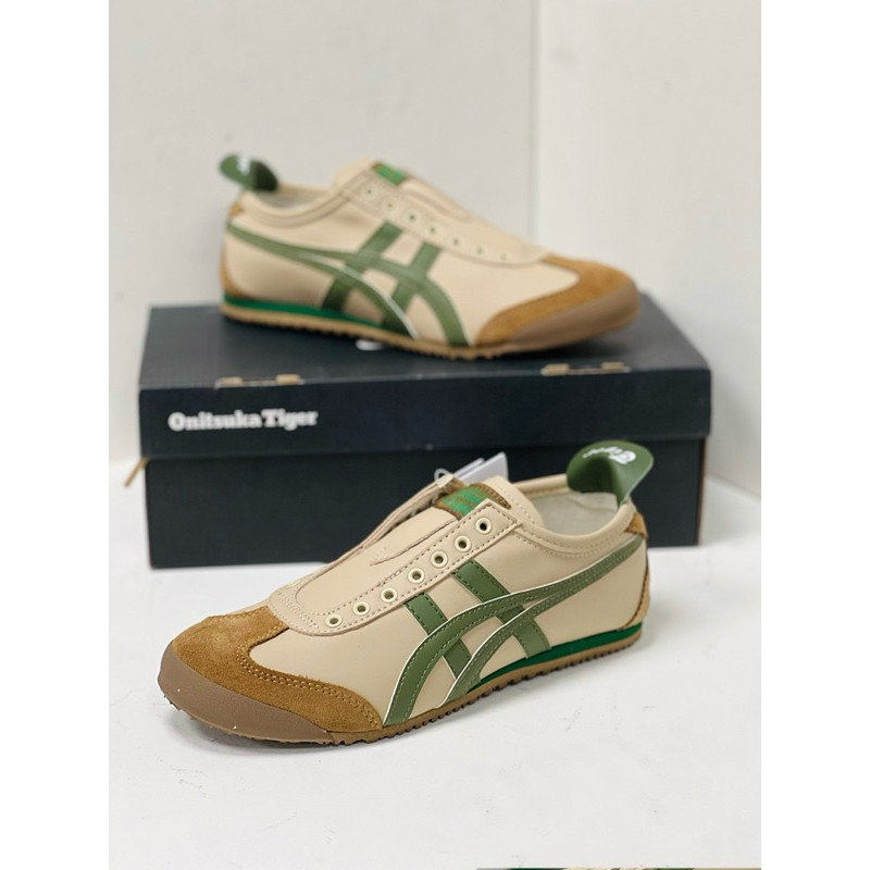 Sepatu Onitsuka Slip On Leather Beige Green