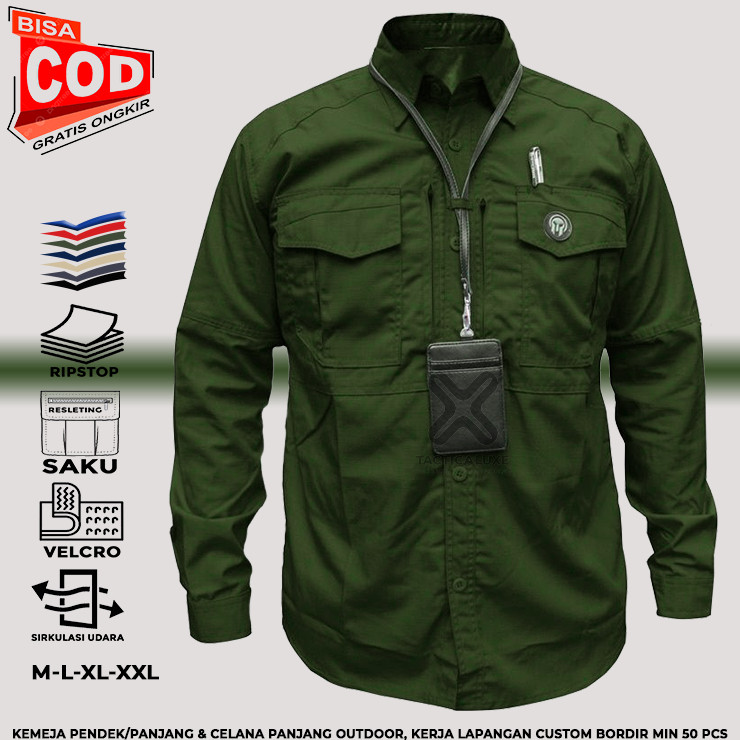 Terbaru Kemeja Tactical Pria Lengan Panjang Baju PDL Outdoor Seragam Kerja Lapangan M-TAC