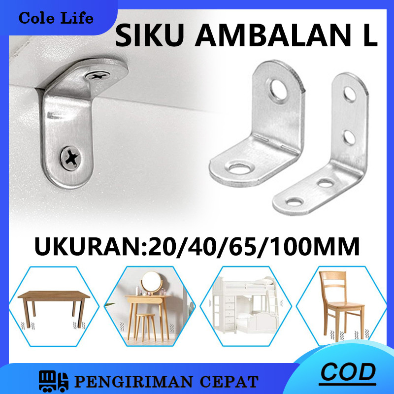 Plat Siku L Besi /Siku L Besi 2cm Braket/Bracket Siku Penyangga Besi/20/40/65/100MM
