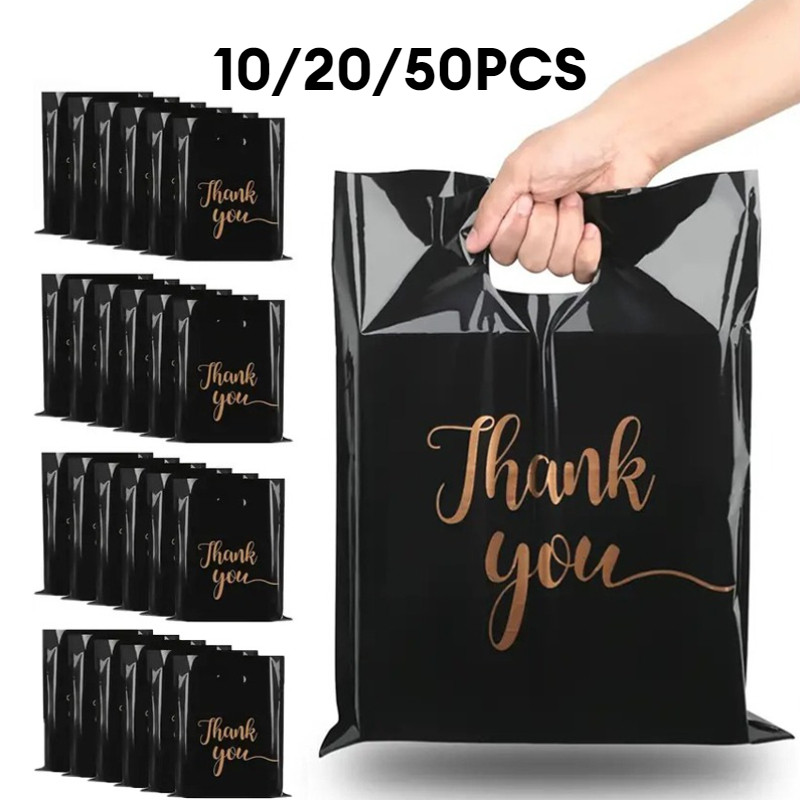 

Thank You Bag Black Handheld Shopping Bag Plastic Packaging for Parties Birthdays Weddings Thanksgiving Anniversary Christmas