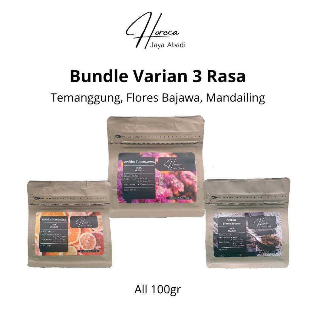 

Horeka Jaya Abadi Bundle of 3 - Kopi Temanggung Honey, Flores Bajawa Honey, Mandailing Honey - 100gr