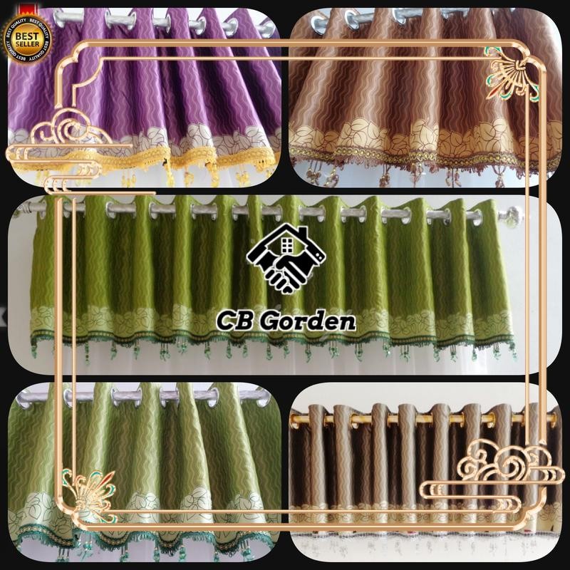 Gorden Poni Rumbai Atas Pintu Jendela Mewah Blackout Import Printing Coklat Hijau Ungu Tinggi 40CM p