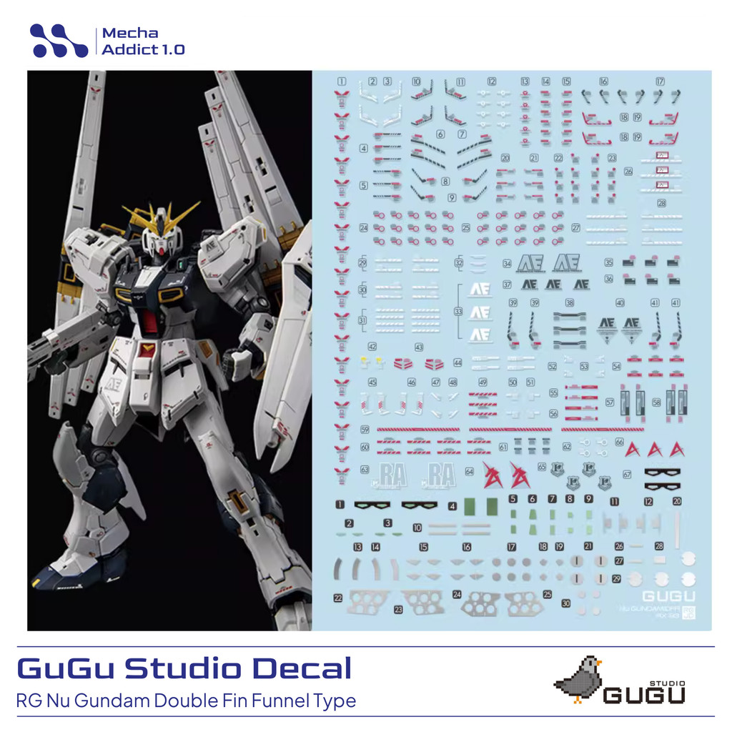 Water Slide Decal RG Nu Gundam Double Fin Funnel Type by GUGU