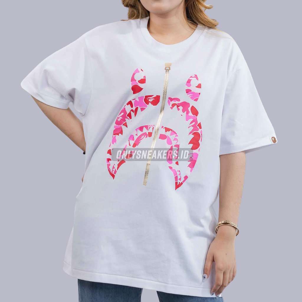 【COD】 BAPE ABC PINK CAMO SHARK WHITE TEE