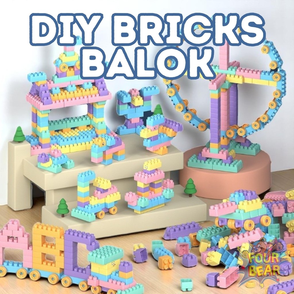 Balok Susun Mainan Edukasi Anak Bayi DIY Brick Block Bricks Set Balok Susun Tas Mainan