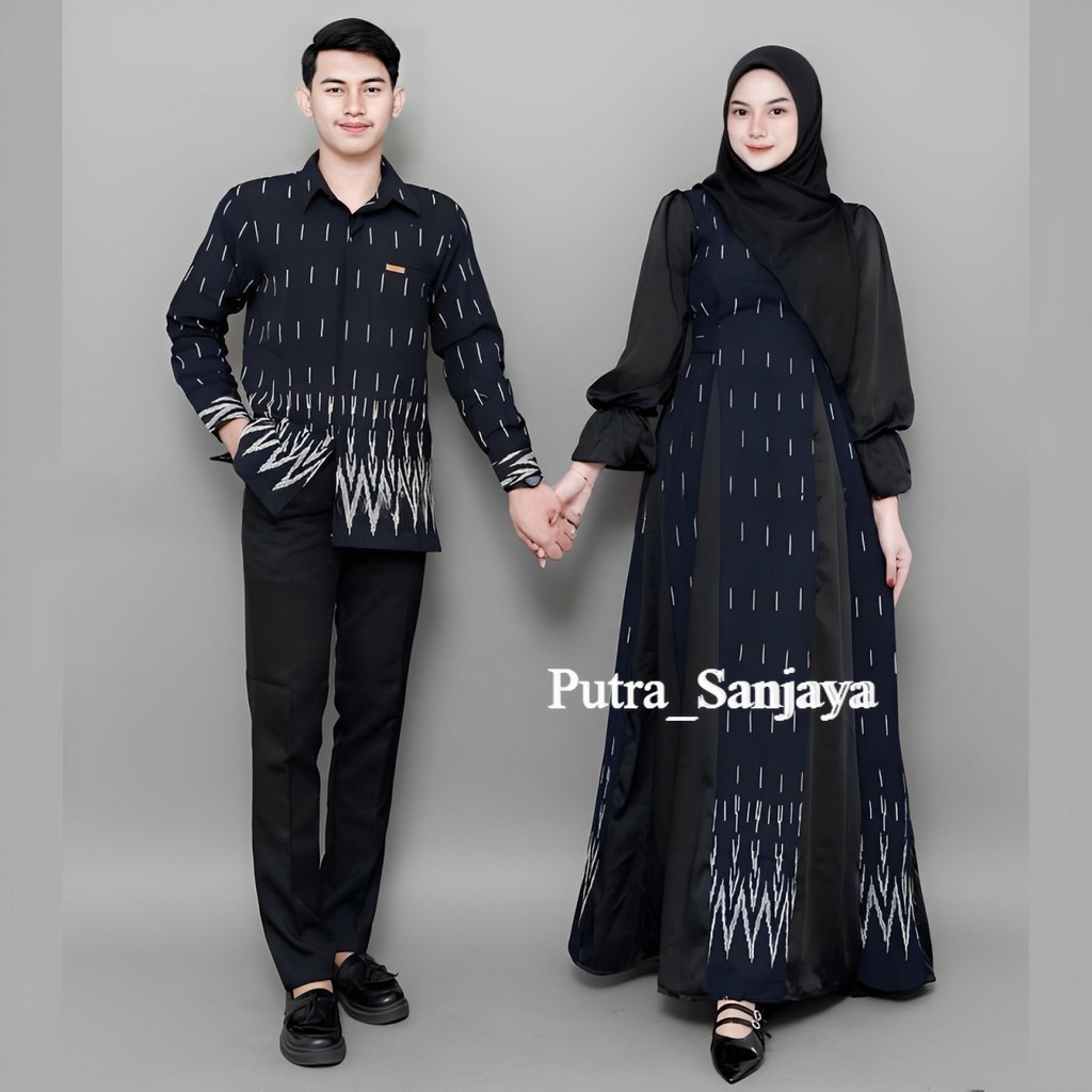 BAJU TENUN COUPLE NEW MAYA BLACK SERIES DRESS DAN KEMEJA PUTRA SANJAYA