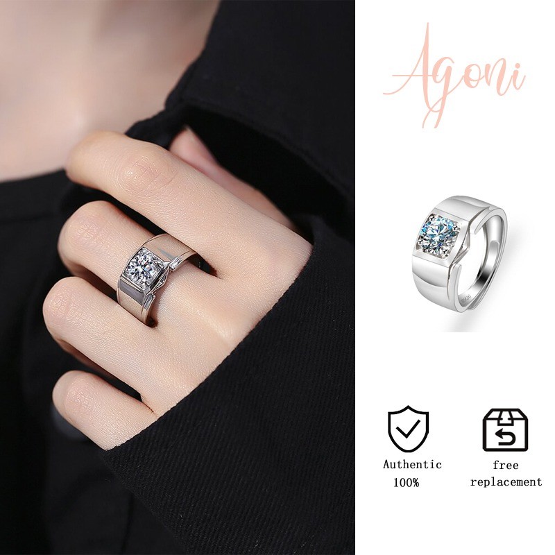 Cincin Pria Gaya Klasik Berlapis Berlian 1 Karat yang Dipoles