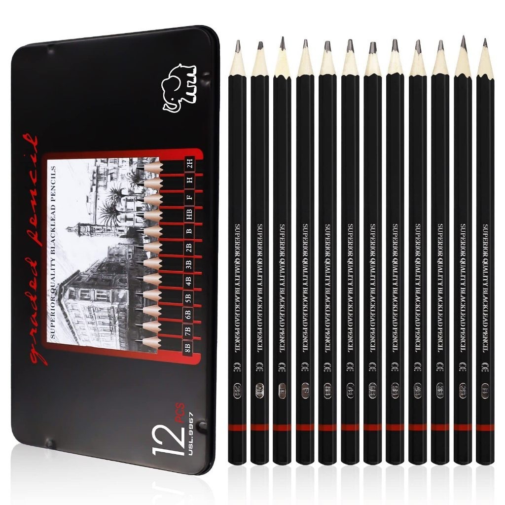 

LPL 12 pcs Pensil Gambar Sketsa Set Lengkap 2H H F B HB 2B 3B 4B 5B 6B 7B 8B Charcoal Pencils Set Perlengkapan Lukis