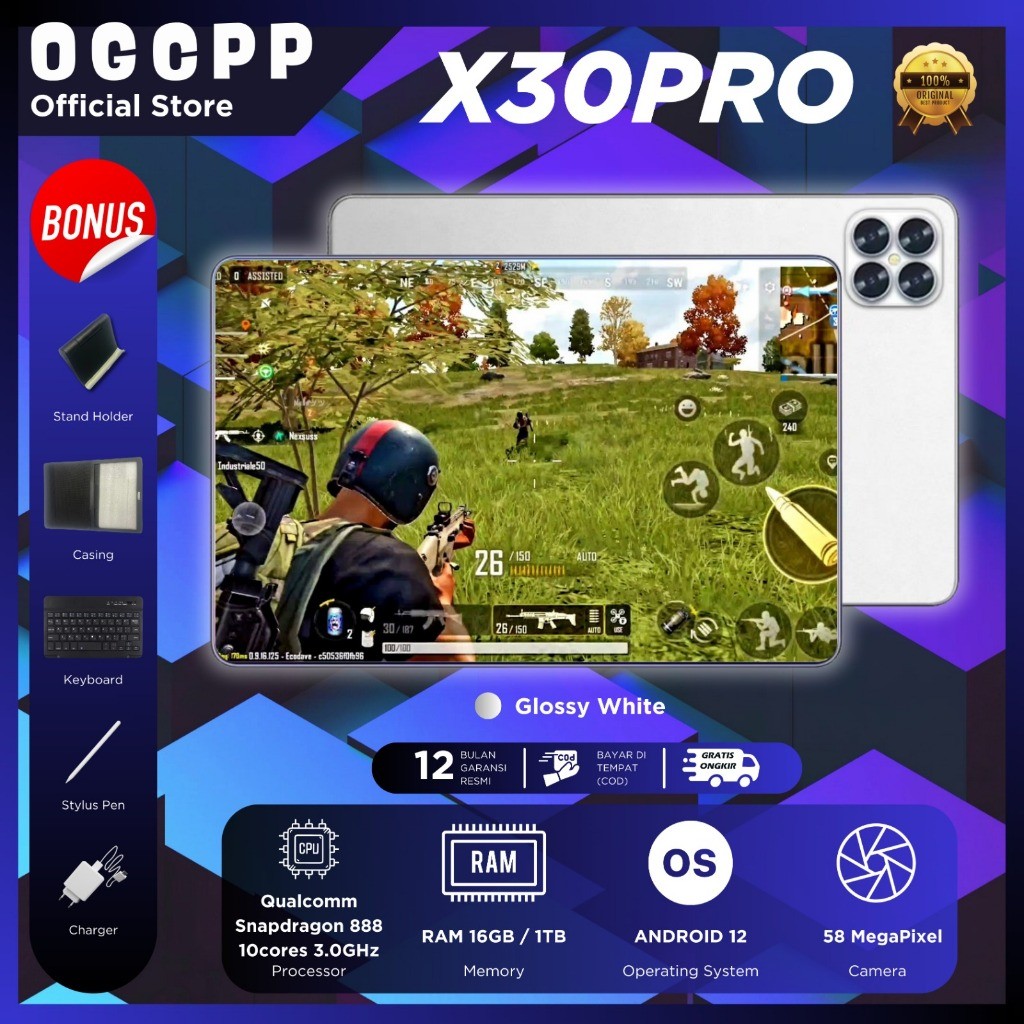 【OGCPP】COD Tablet X30 PRO  (16GB/1024GB) |  Snapdragon 888  Layar 10.1" FHD+15000mAH -untuk pembelaj