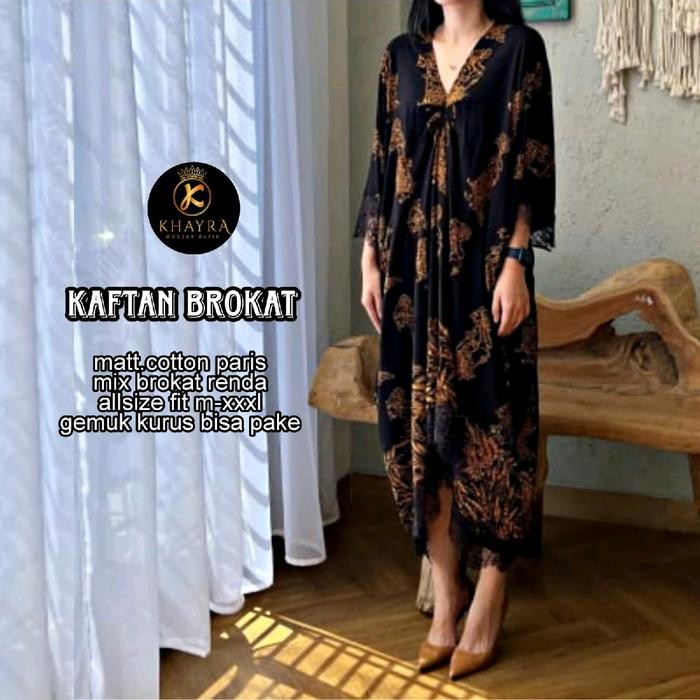 "VN.KIA" -  TERLARIS KAFTAN BATIK PARIS - DRES BATIK KLASIK SOLO -MOTIF SOGAN KLASIK KOMBINASI BROKA