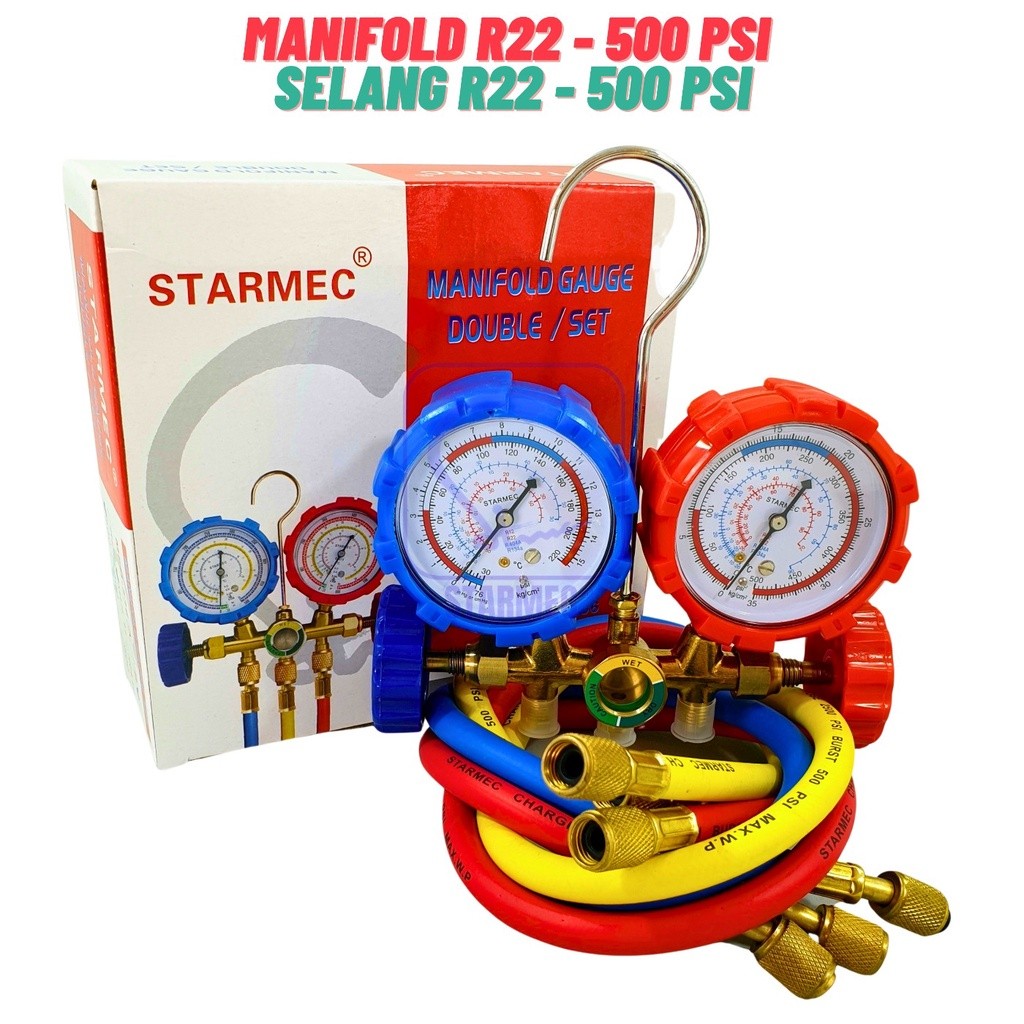 

tyvf Manifold AC R22 R410 R32 + Selang R22 Starmec (Knob Plastik) Double