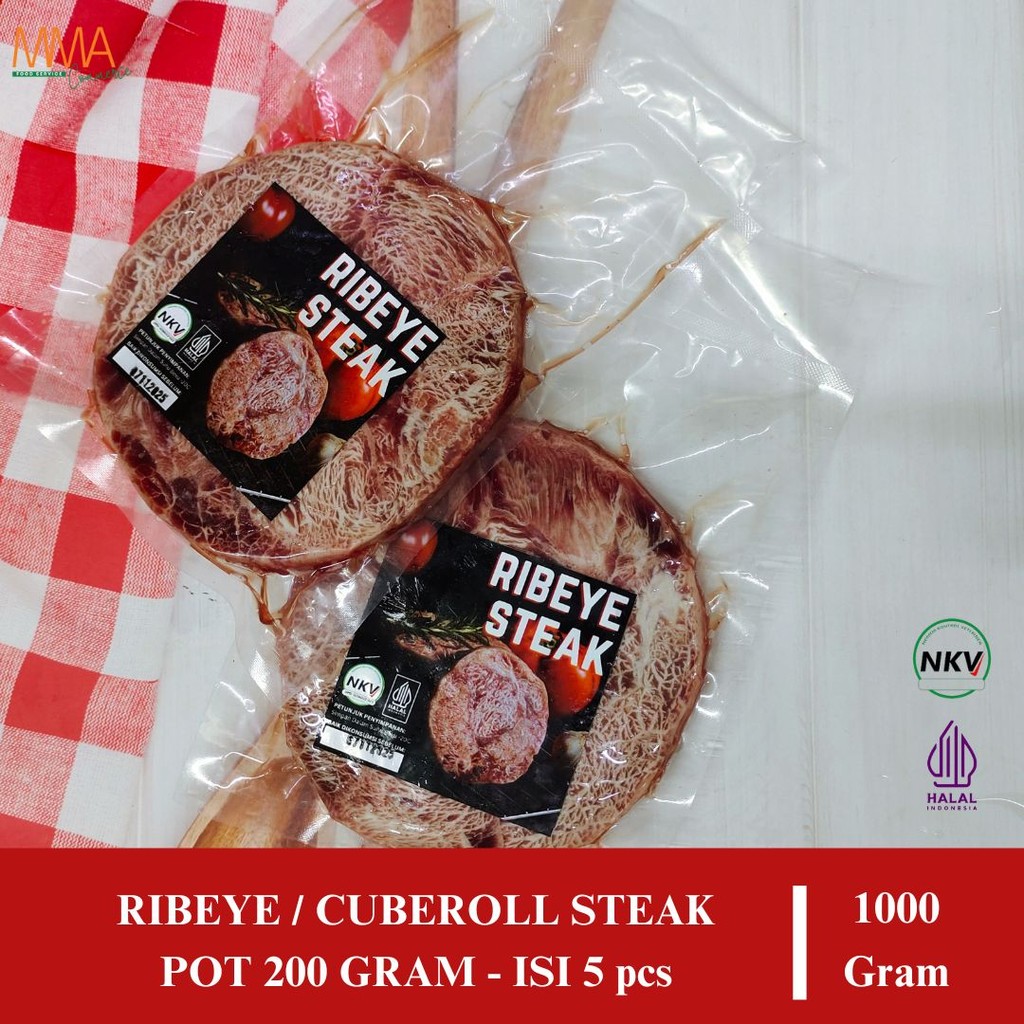 

Daging Sapi Steak Ribeye / Cuberoll Meltique Pot 200 Gram isi 5 potong - 1000 Gram