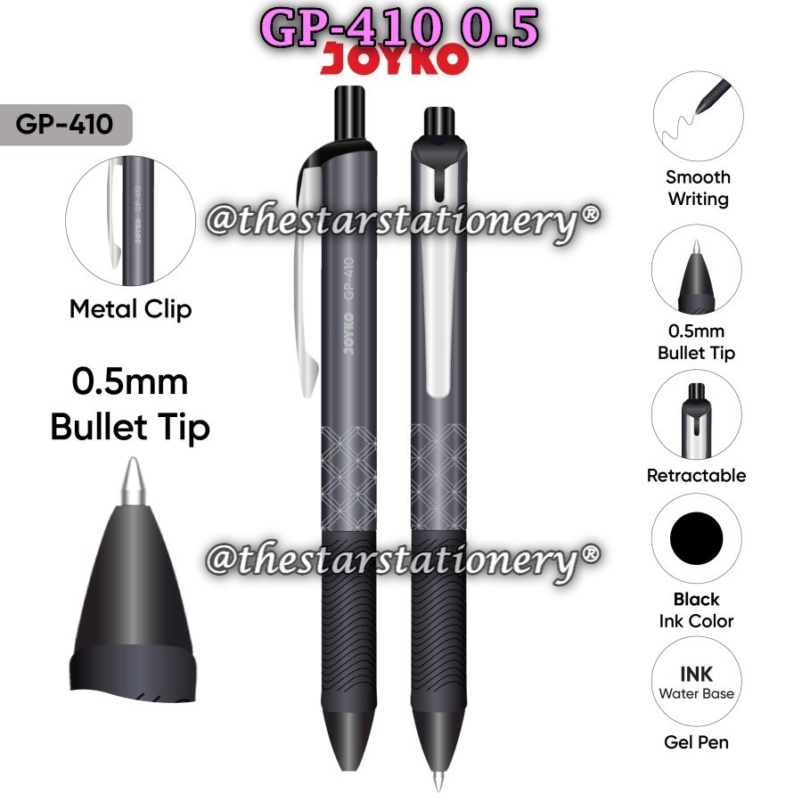 

(1 Biji) GROSIR Gelpen JOYKO GP-410 0.5 mm Black / Gel Pen Pulpen Pena Joyko GP-410 Hitam (1 Biji)