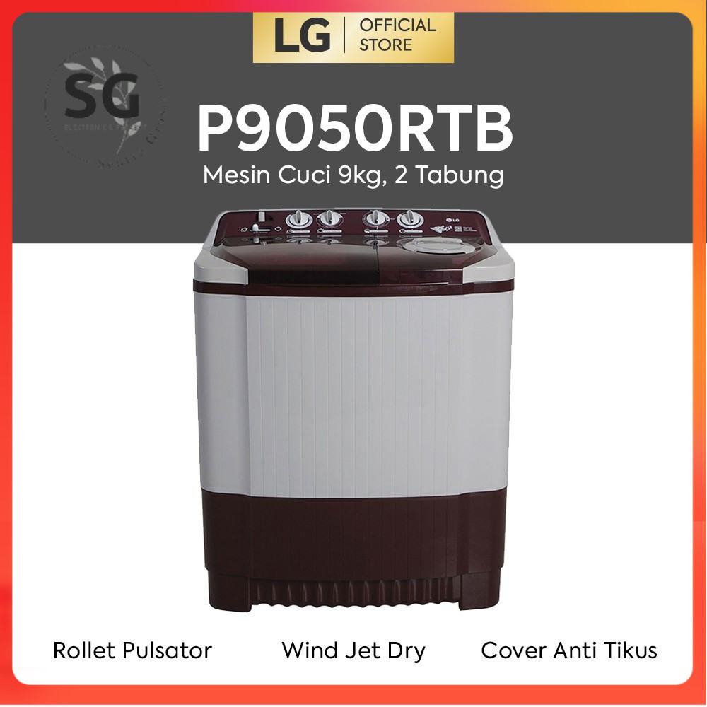 MESIN CUCI LG 2 TABUNG 9KG P9050RTB / MESIN CUCI 2 TABUNG LG 9050 RTB [SG]