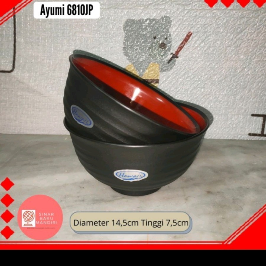 Mangkok Ramen / mangkok AYUMI plastik Jepang Motif Ulir 6810 JP Hawai