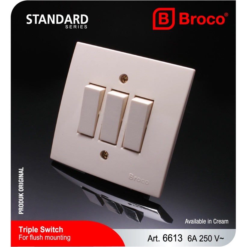 Termurah SAKLAR BROCO 3 GANG SAKLAR TRIPLE BROCO STANDARD SERIES - 6613