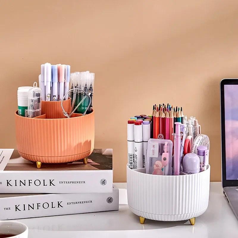 

360° Rotating Pen Holder Desk Stationary Organizer Box 5 Slot Pink Office Kawaii Storage for Desktop Organizers Office Supplies