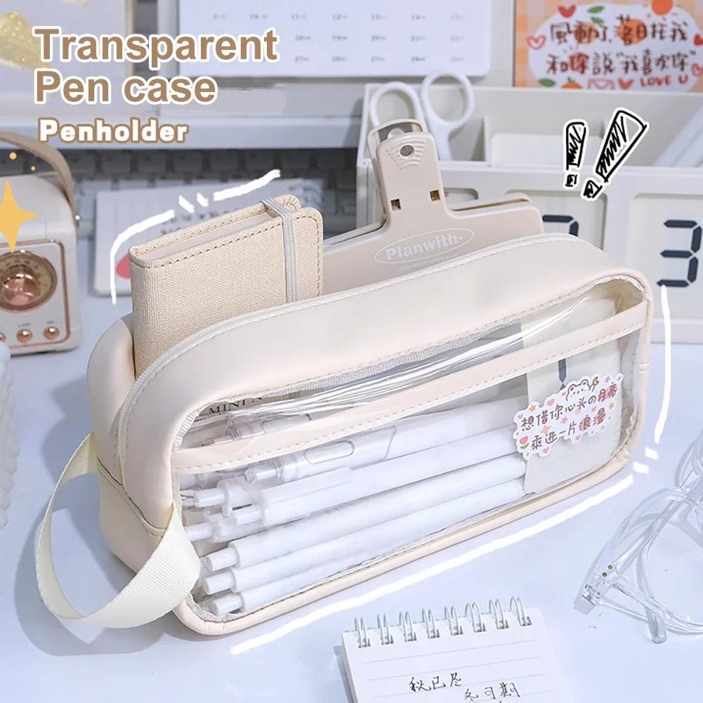 

Large Capacity Transparent Pencil Bag Aesthetic School Cases Kawaii Stationery Holder Bag Pen Case Students School Supplies