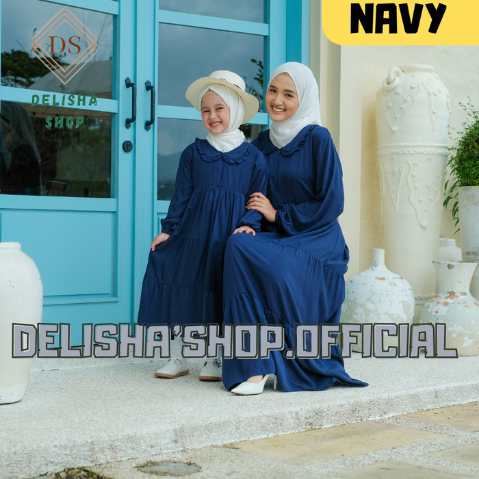 ✔WY.SY✔ - PROMO Couple Gamis Wanita Ibu dan Anak Perempuan Biru Navy Polos Katun Twill - NAVY, M