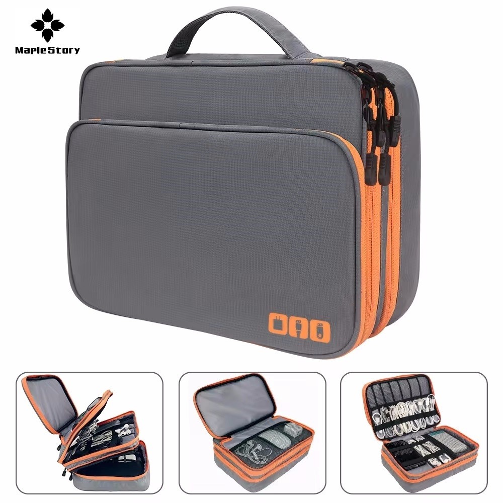 

Multi Layer Cable Storage Bag, Electronic Accessories Organizer, Portable Travel Cable Organizer Case for iPad cable Charger