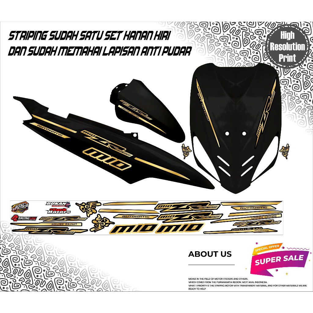 striping sticker variasi mio sporty/smile mio zr gold terlaris