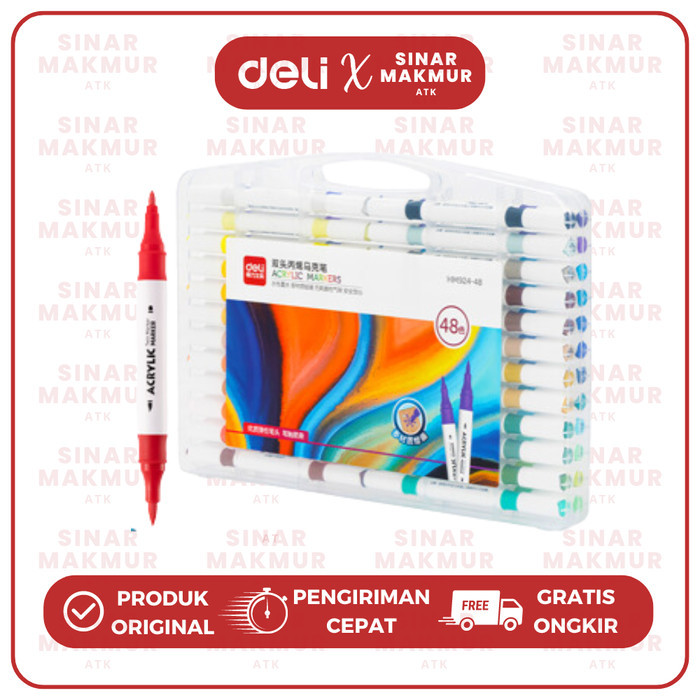 

Spidol Akrilik/Acrylic Marker Dual Tip 48 Warna Deli HM924-48(Set)