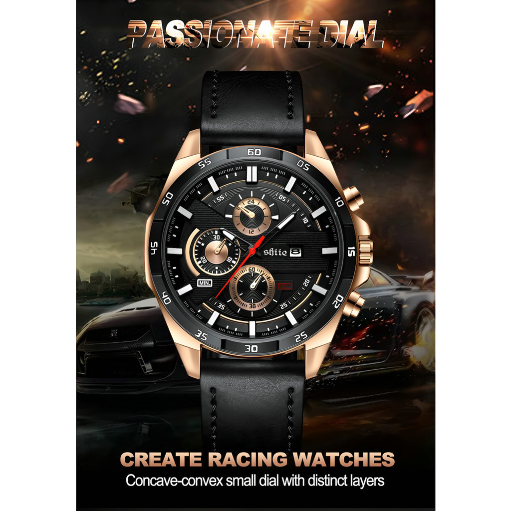 Jam Tangan Pria Original Olahraga Anti Air Pria Tali Kulit Kalender Luminous Jam Tangan Cowok Free B