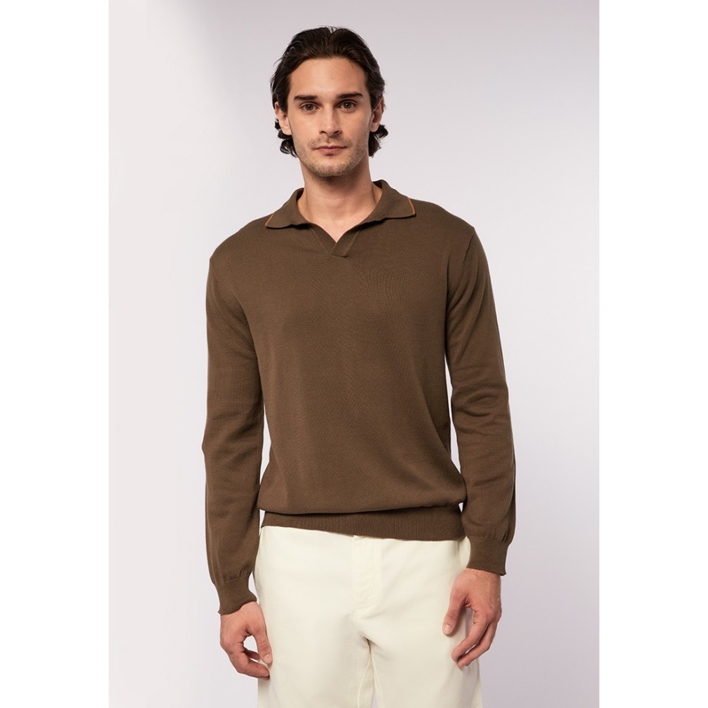 BEST SELLER WOOD Long Sleeve Polo Sweater 2-SWILXC124D055 Stone Grey - GREY, L