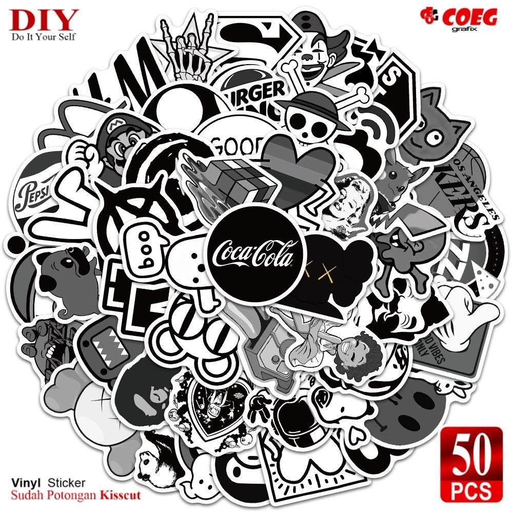 

50 PCS Stiker Hypebeast Logo Keren Hitam Putih Vinyl Anti Air CG62 Buku Journal Koper Laptop Helm Motor