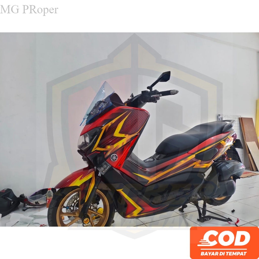 Striping Decal Stiker Motor YAMAHA NMAX OLD Full Body  NMAX Lama Warna Merah Garis Gold Keren