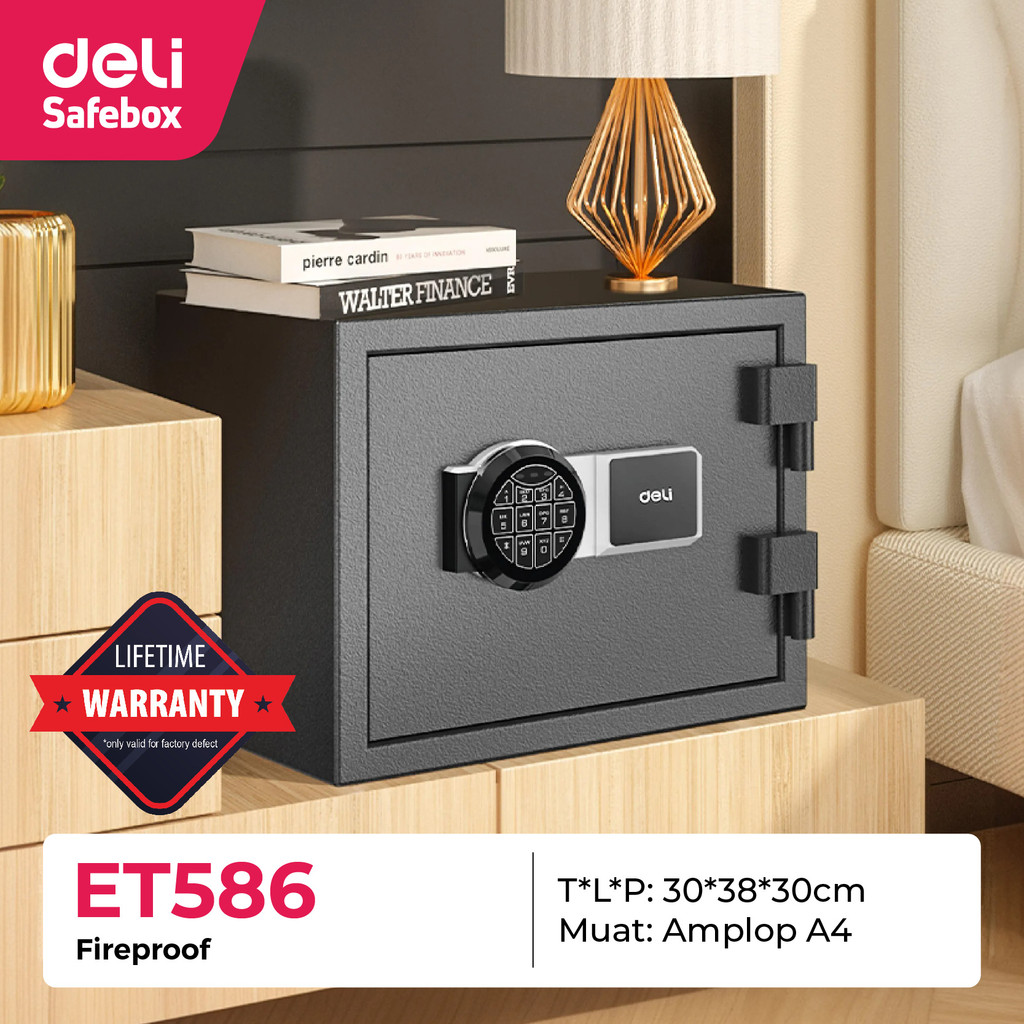 

BRANKAS DIGITAL DELI ET586 TAHAN API / SAFE DEPOSIT BOX / ELEKTRIK CASH BOX ET-586